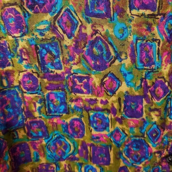 Vintage Betty & Shelia Abstract Warm Tone Peplum Hem Top 80's/90's - Picture 2 of 16